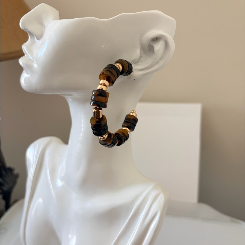 Beaded Hoop Earrings in Black and Brown